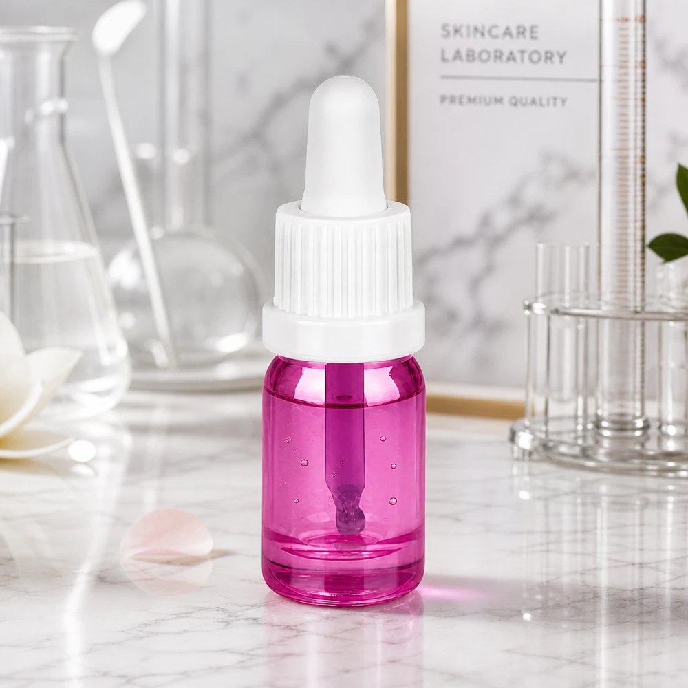 Frasco de vidro de 5 ml de alta qualidade com pipeta conta-gotas da série PurpleLine para laboratório e cuidados da pele