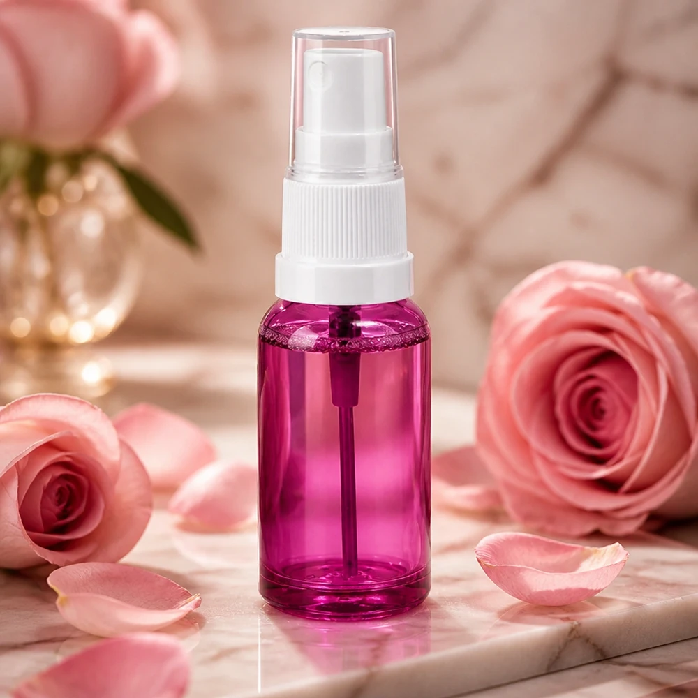 Frasco de spray de 20 ml branco/transparente Standard PurpleLine UT18/20 Pequeno frasco de spray de 20 ml em roxo com atomizador branco para levar e viajar