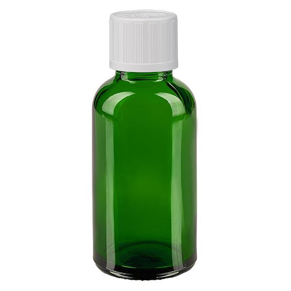 Frasco de farmácia verde 30ml tampa de rosca branca resistente a crianças padrão Frasco de farmácia verde 30ml tampa de rosca branca resistente a crianças padrão