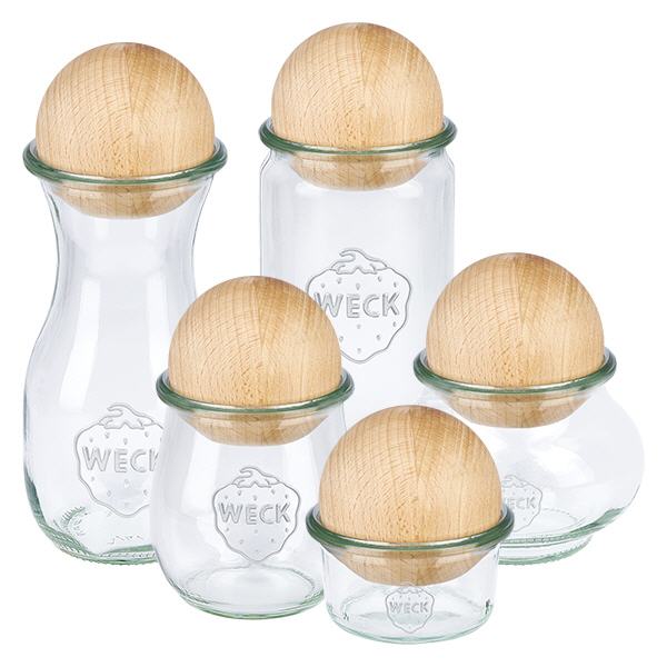 Bola de madeira UNiTWIST (faia) para WECK RR60 Conjunto de frascos WECK RR80 com bolas de madeira UNiTWIST feitas de faia - vários tamanhos com tampas de madeira natural