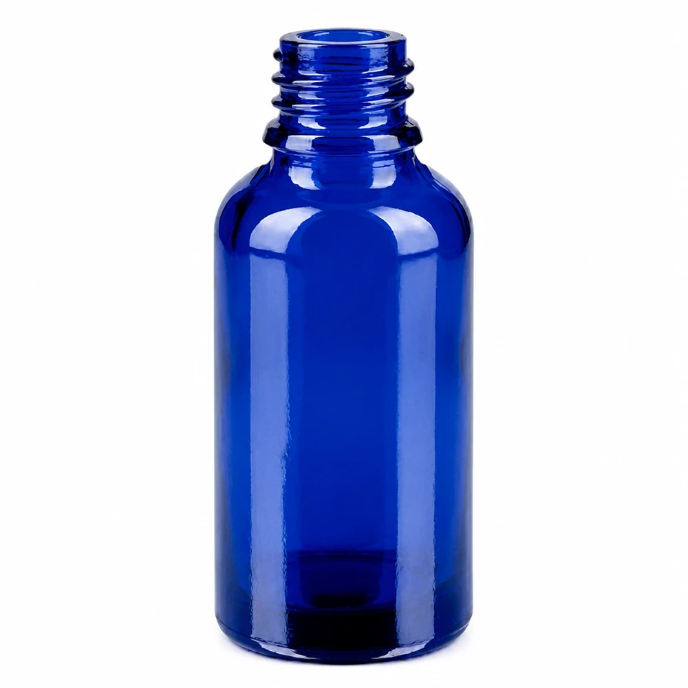 Frasco de vidro de 30 ml em azul profundo com rosca de 11 mm para aplicações profissionais