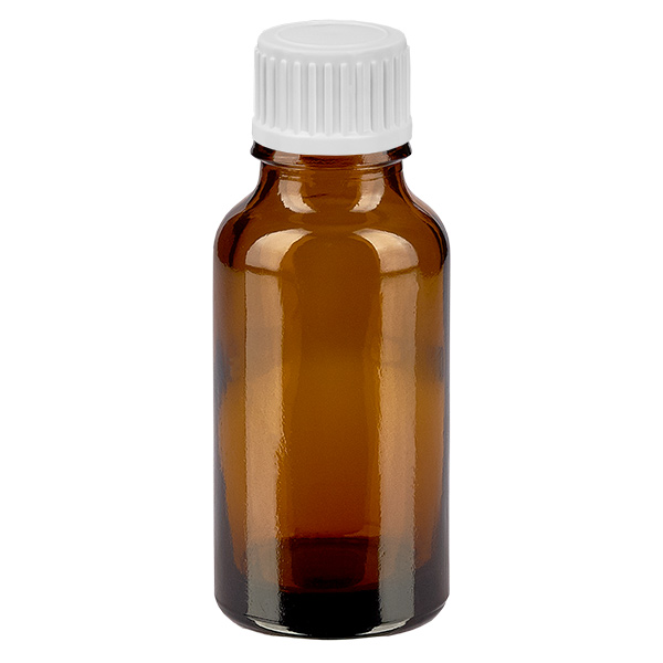 Frasco conta-gotas de 20 ml com tampa standard branca de 0,9 mm BrownLine UT18/20