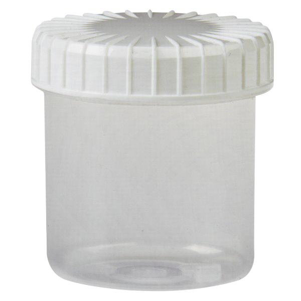 Frasco transparente com tampa de rosca de 75 ml com tampa preta ranhurada Frasco transparente com tampa de rosca de 75 ml com tampa preta ranhurada