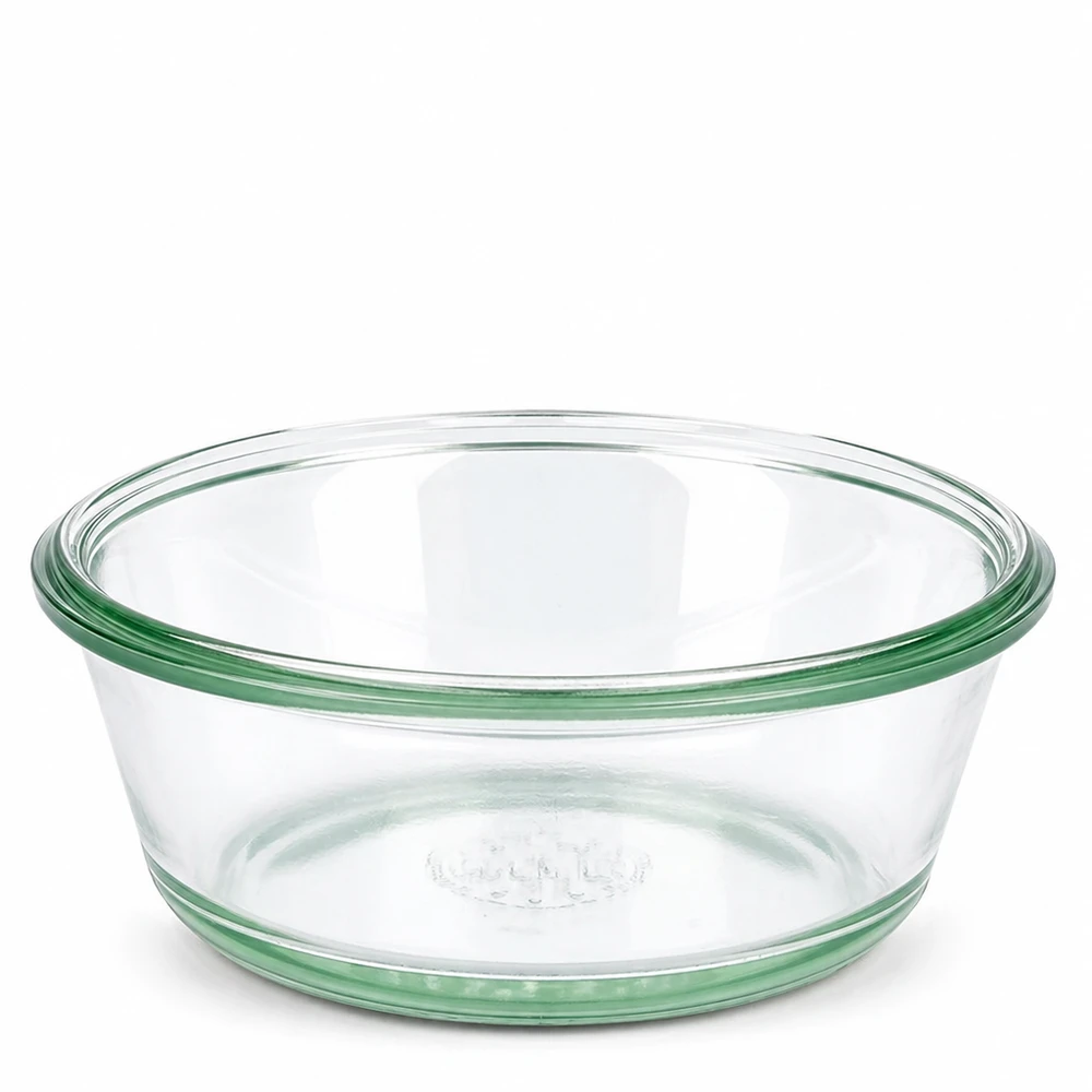 Frasco gourmet WECK 300ml RR120 transparente com rebordo verde em vidro borossilicato para conservas