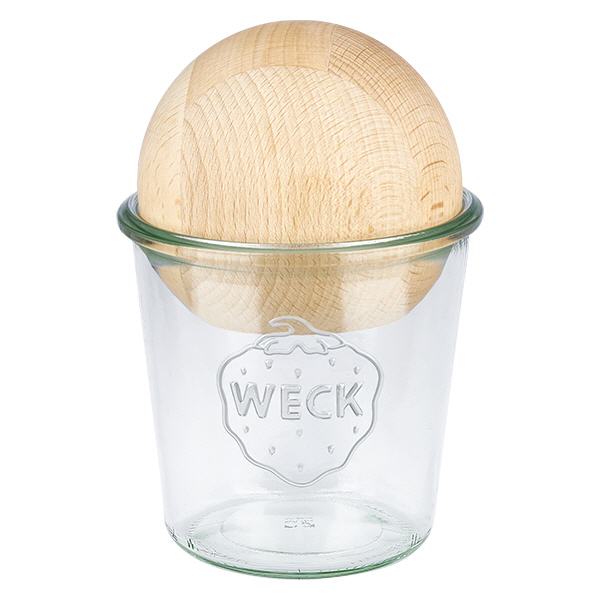 Copos de vidro de 580ml WECK RR100 com bola de madeira faia