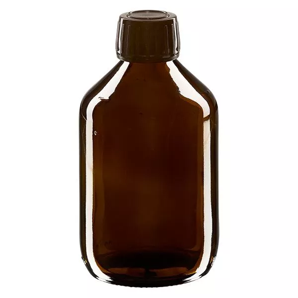300ml Medizinflasche braun, Verschluss braun mit Originalitätsring ApoGlas 300ml Medizinflasche braun, Verschluss braun mit Originalitätsring ApoGlas