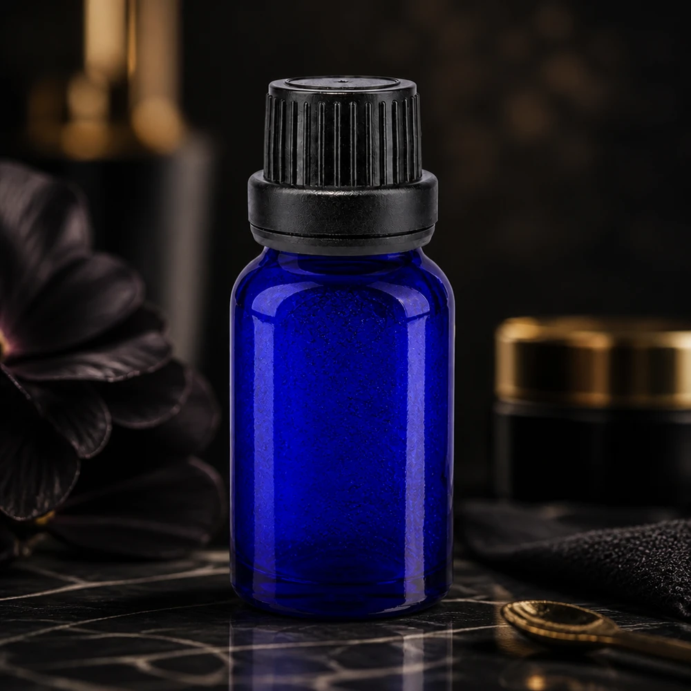 Frasco de farmácia azul 10ml tampa do conta-gotas derramando anel 2mm preto tampa inviolável Frasco de farmácia azul-escuro de 10 ml com tampa conta-gotas à prova de crianças e anel de segurança preto
