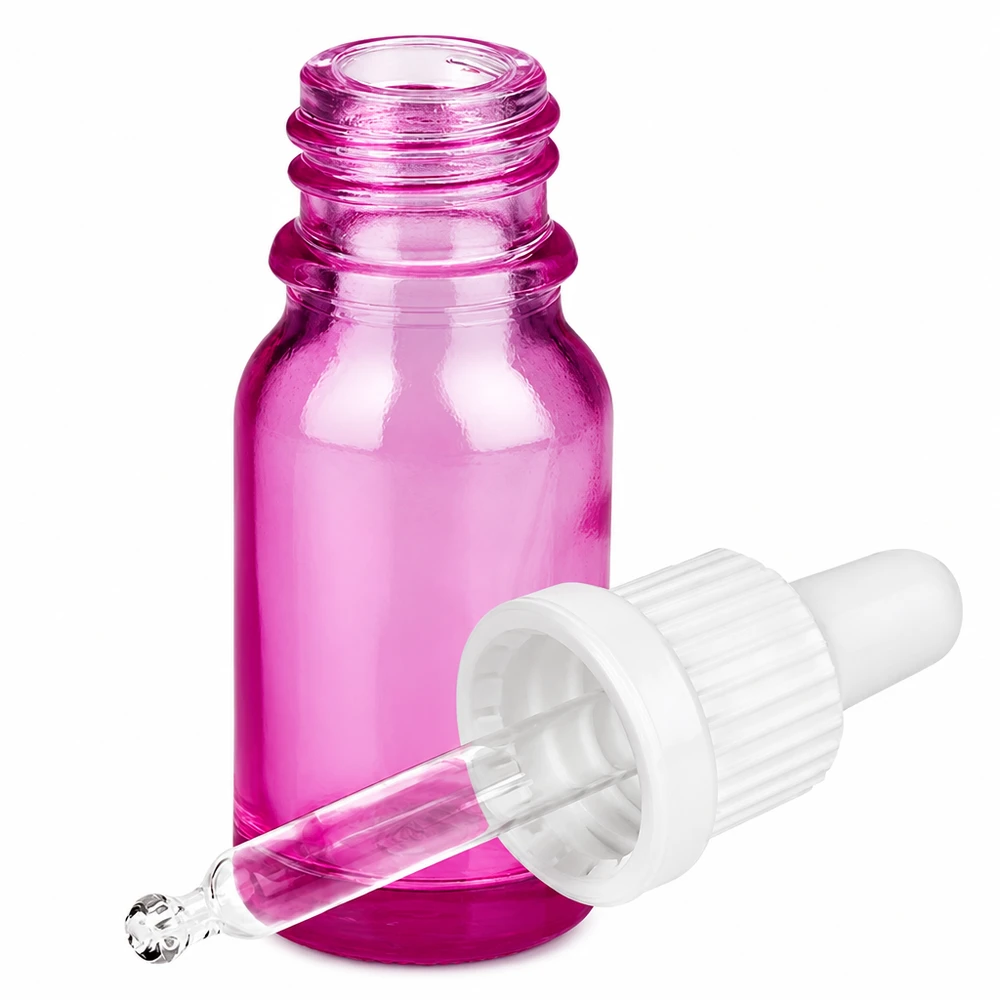 Frasco de vidro roxo de 10 ml com pipeta e tampa branca com conta-gotas OV PurpleLine UT18/10