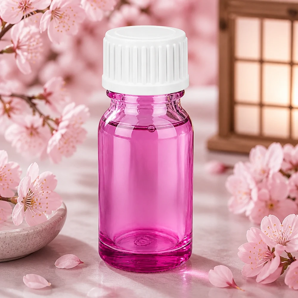 Frasco de vidro compacto de 10 ml em roxo com tampa branca para aromaterapia móvel em movimento