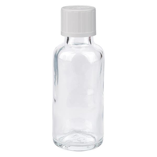 Frasco de farmácia transparente 30ml tampa de rosca branco padrão resistente a crianças Frasco de farmácia transparente 30ml tampa de rosca branco padrão resistente a crianças
