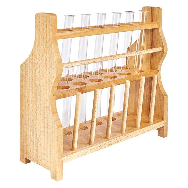 Suporte para tubos de ensaio de madeira com 12 tubos de ensaio de borossilicato 100x12 Suporte para tubos de ensaio de madeira com 12 tubos de ensaio de borossilicato 100x12
