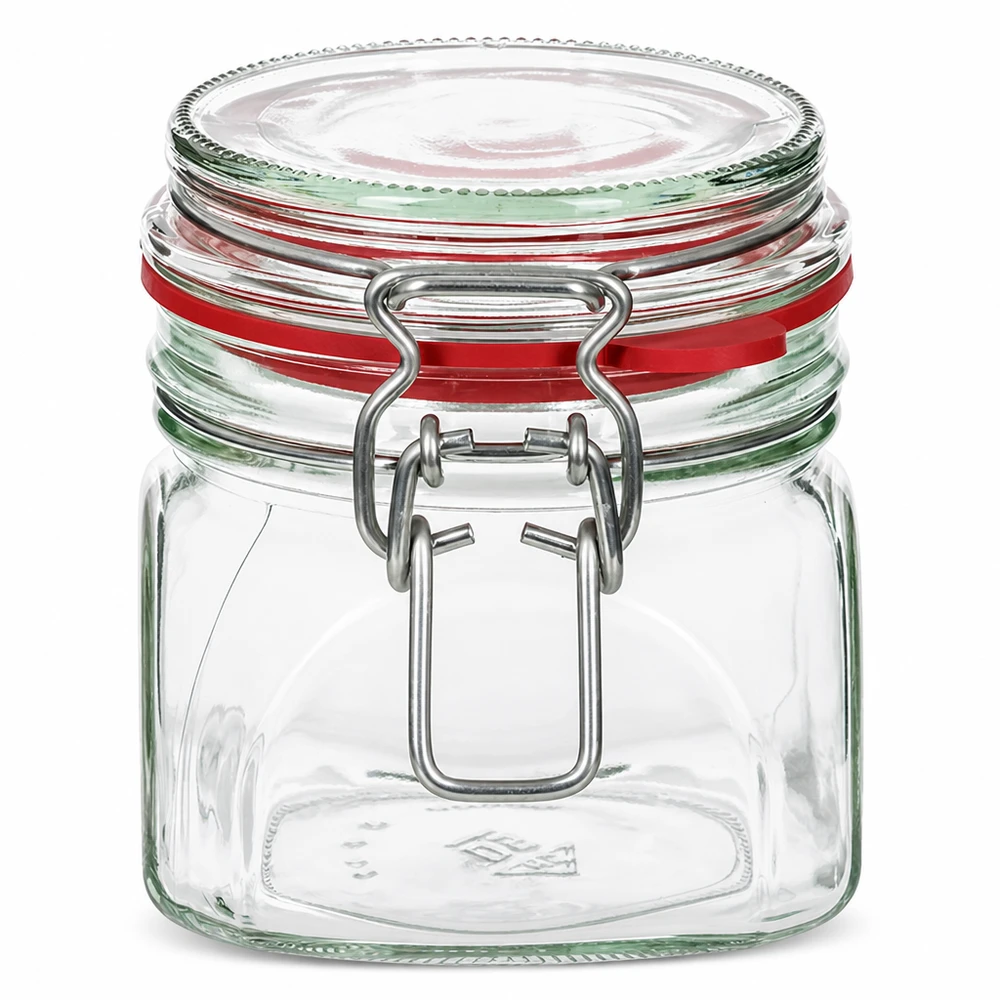 Frasco de armazenamento de 370 ml com tampa basculante e anel de borracha vermelho para armazenamento hermético