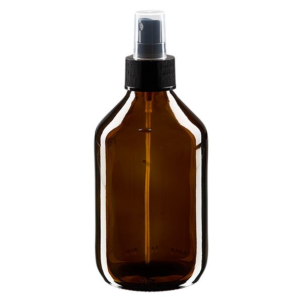 Frasco para medicamentos de 250 ml castanho, com bomba atomizadora preta ApoGlas Frasco para medicamentos de 250 ml castanho, com bomba atomizadora preta ApoGlas