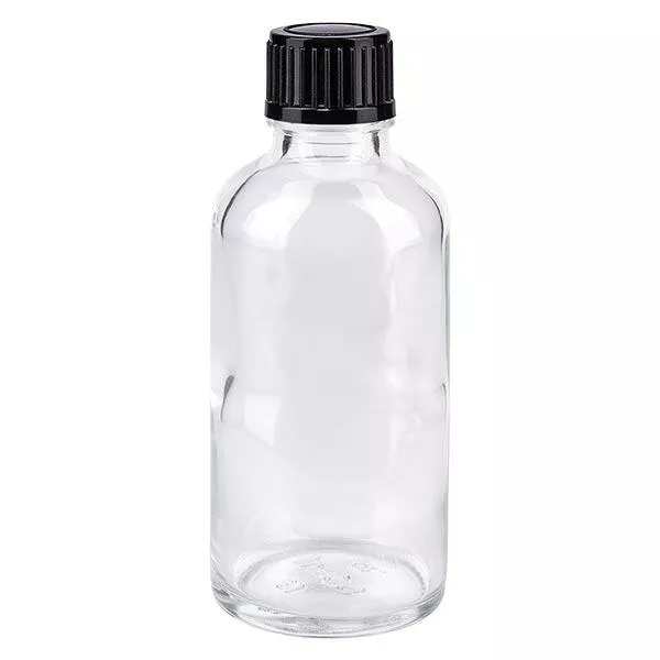 Frasco de farmácia transparente 50ml tampa de rosca preta standard Frasco de farmácia transparente 50ml tampa de rosca preta standard