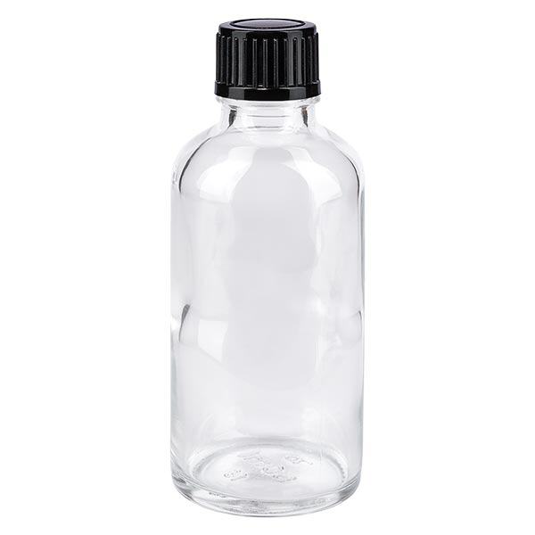 Frasco de farmácia transparente 50ml tampa de rosca preta standard