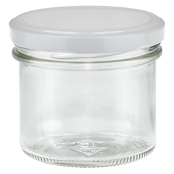 Copos de vidro de 125 ml com tampa BasicSeal branca UNiTWIST