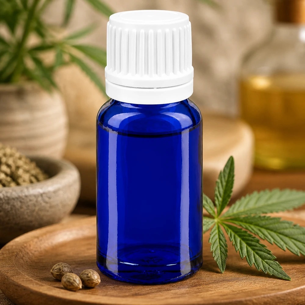 Prático frasco conta-gotas de 10 ml em elegante azul-cobalto para aplicações de aromaterapia