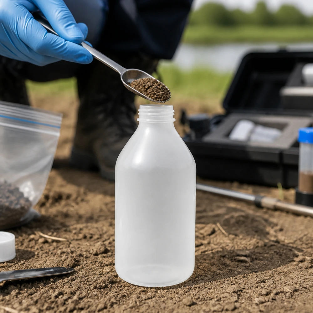 Frasco de laboratório de 500ml com gargalo estreito e sem tampa Frasco de laboratório de gargalo estreito, translúcido, de 500 ml, sem tampa, para recolha de amostras de solo ao ar livre