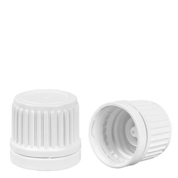 Tampa de rosca branca 18mm com fecho inviolável Tampa de rosca branca 18mm com fecho inviolável