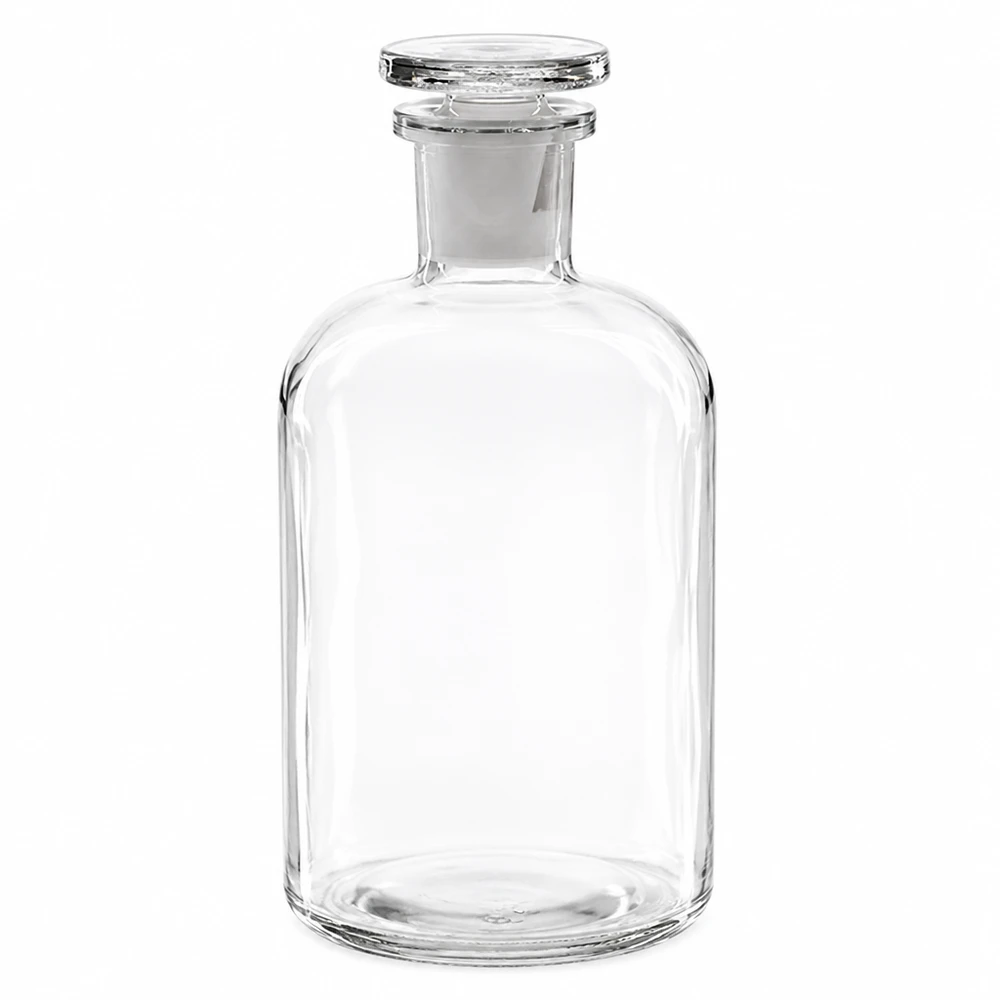 Garrafa de ombros arredondados, 500 ml, transparente, com rolha de vidro, em vidro borossilicato de alta qualidade