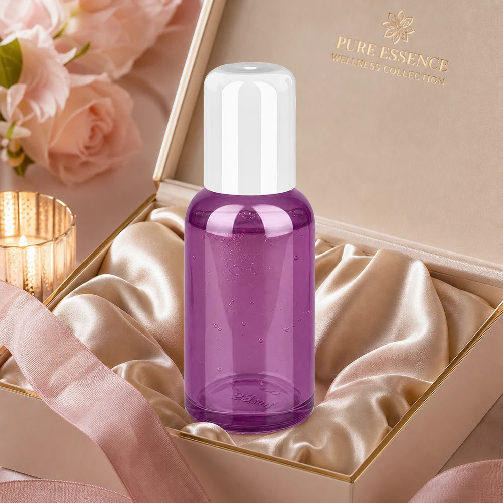 Frasco roll-on de 30ml branco padrão PurpleLine UT18/30 Frasco de vidro de 30 ml de alta qualidade com aplicador roll-on em roxo para aplicações de beleza