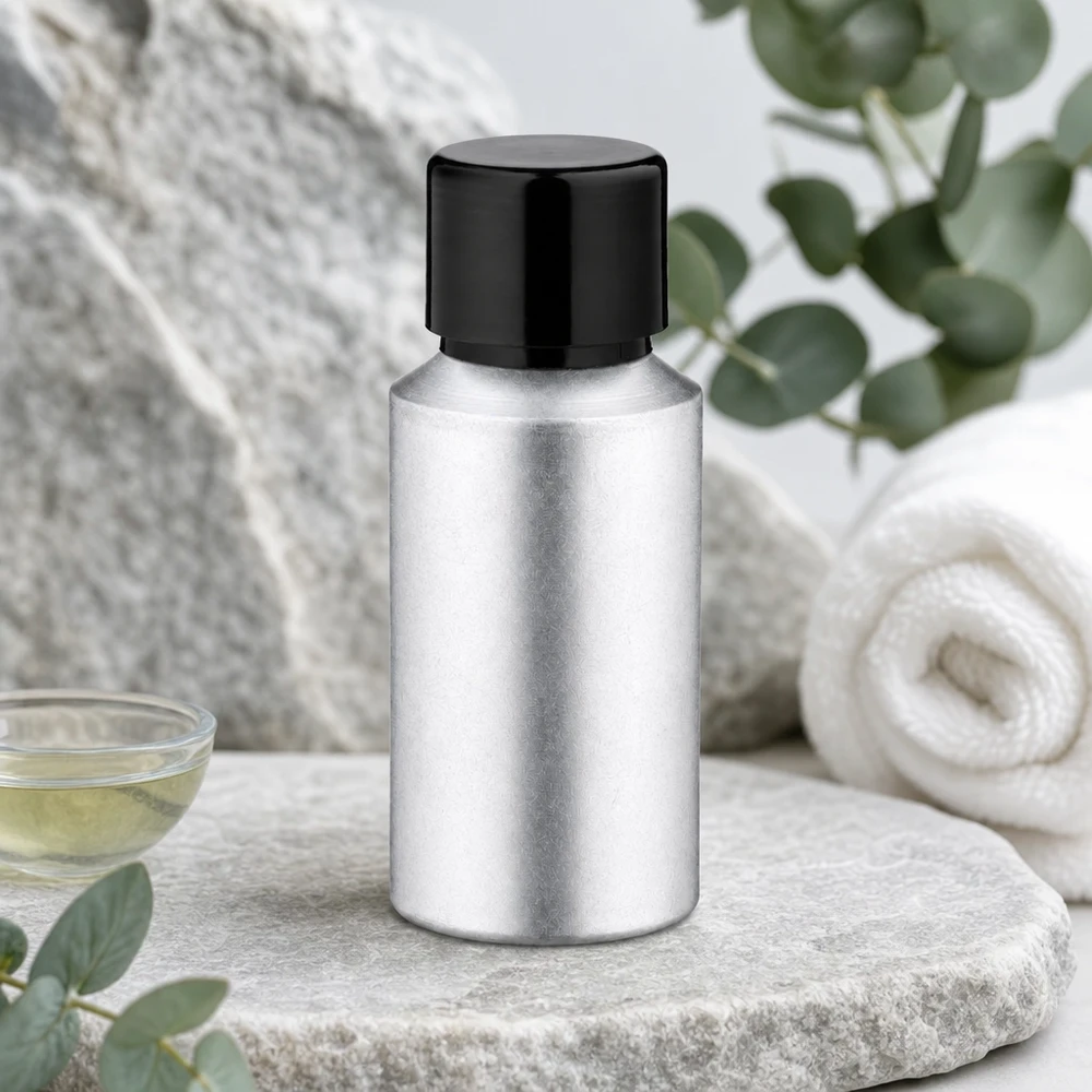 30ml gebeizte Aluflasche mit Schraubkappe Frasco de alumínio de 30 ml de alta qualidade com superfície manchada e tampa de rosca preta apertada