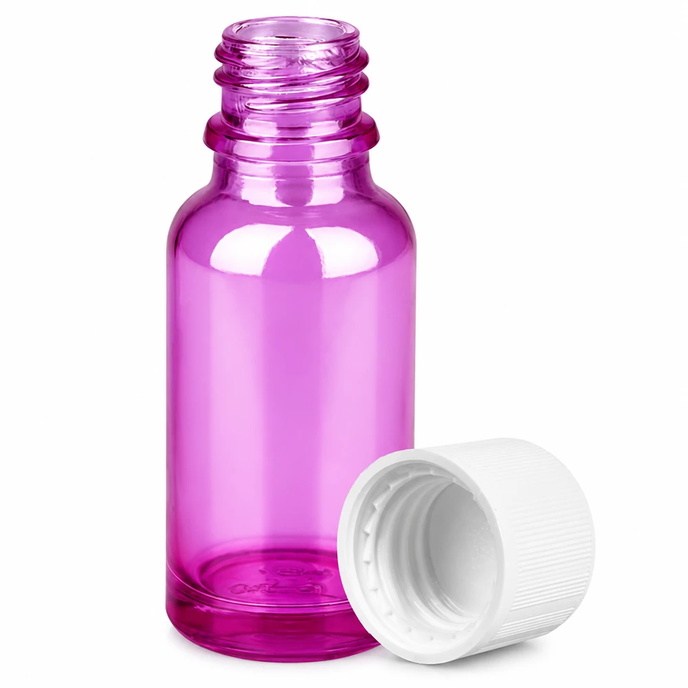 Frasco conta-gotas de vidro violeta de 20 ml com rosca para óleos essenciais e soros