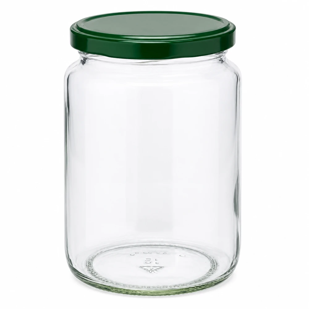 Frasco redondo de 795 ml com tampa BasicSeal verde UNiTWIST - frasco de conserva vazio de vidro transparente para conservação