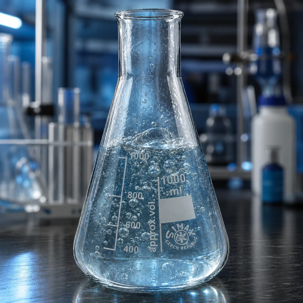 Erlenmeyer de 100 ml com gargalo largo e escala em mililitros para determinação exacta do volume