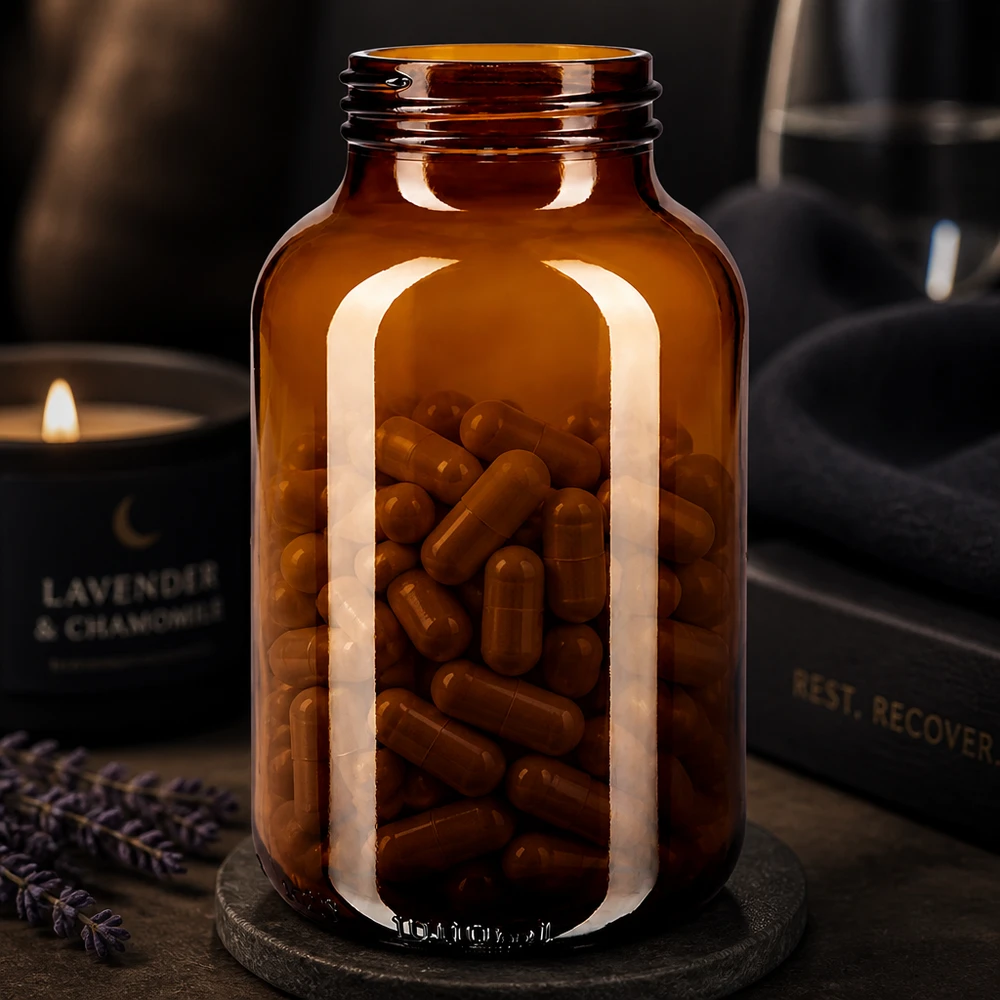 Frasco grande de farmácia de 1000 ml em vidro âmbar, ideal para armazenar medicamentos profissionais