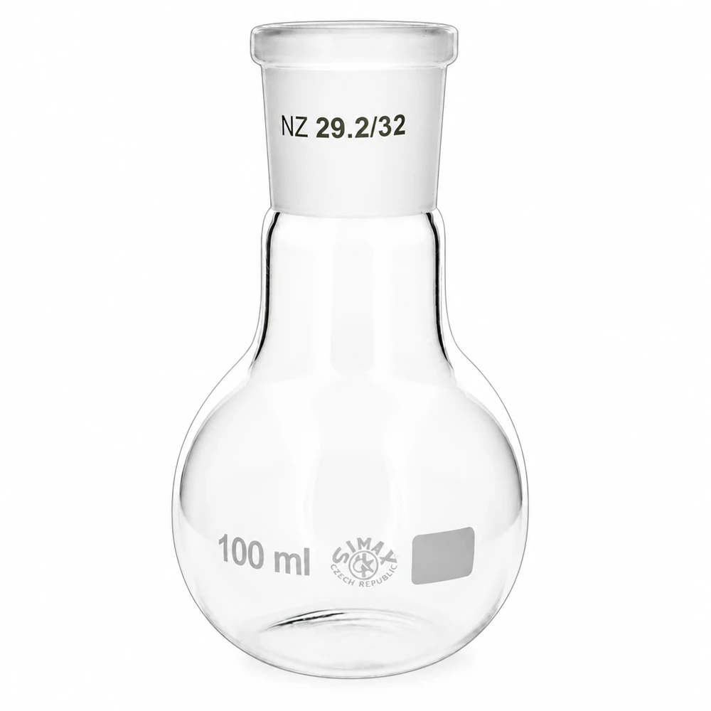 Balão de fundo redondo de 100 ml com junta esmerilada NS 29/32 - material de vidro transparente de laboratório para destilação e síntese