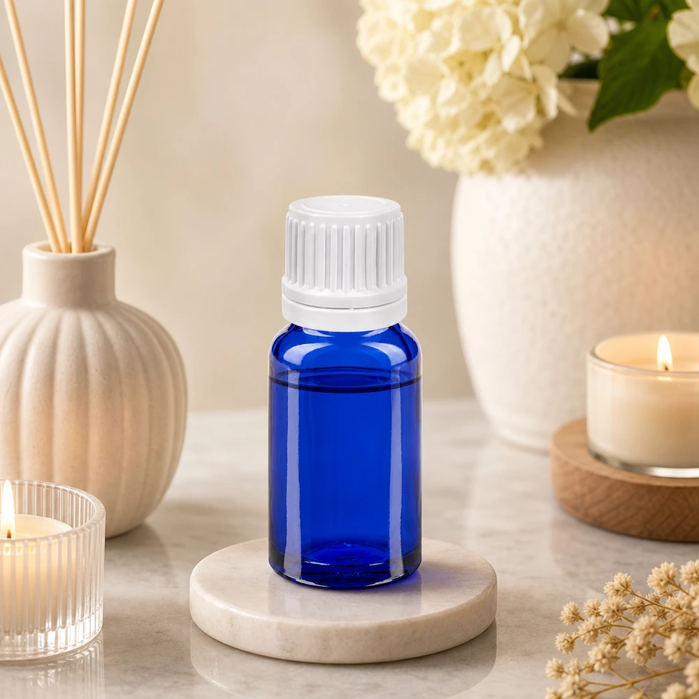 Frasco conta-gotas de 10ml 0,7mm branco com fecho inviolável BlueLine UT18/10 Elegante frasco de vidro azul-cobalto de 10 ml com tampa à prova de crianças para uma conservação segura