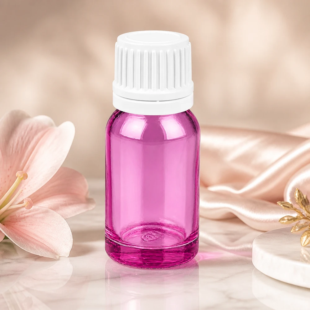 Frasco de 10ml com tampa de rosca de 11mm branca Originalidade tampa de rosca PurpleLine UT18/10 Frasco de vidro compacto de 10 ml em violeta elegante com tampa branca para beleza e bem-estar