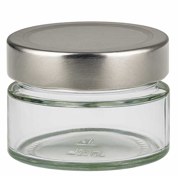 Frasco redondo de 130 ml + tampa BasicSeal prateada UNiTWIST