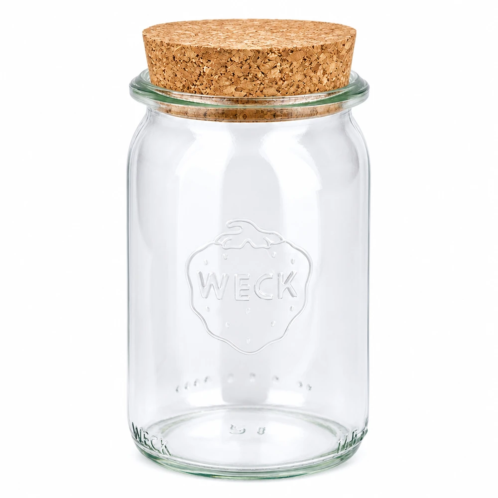 Frasco cilíndrico WECK 145ml RR40 com tampa de cortiça natural Frasco de conservação transparente