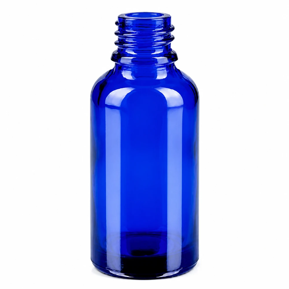 Frasco conta-gotas de 30 ml em vidro azul com rosca de 11 mm para aromaterapia e cosméticos naturais