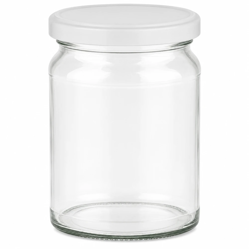 Frasco redondo de 205 ml com tampa BasicSeal branca UNiTWIST - frasco de conserva transparente vazio para conservação