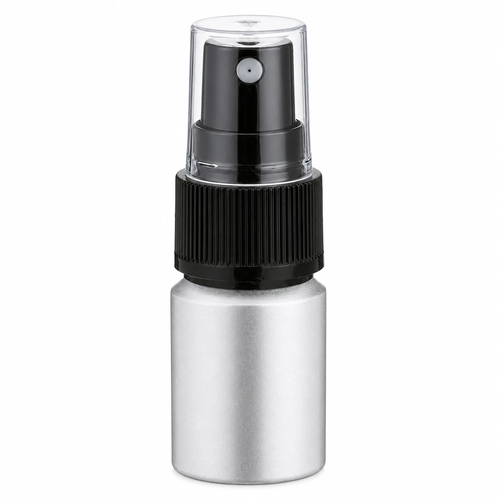 Frasco de alumínio polido de 10ml com atomizador Frasco de alumínio de 10 ml com bomba pulverizadora preta para perfumes e cosméticos