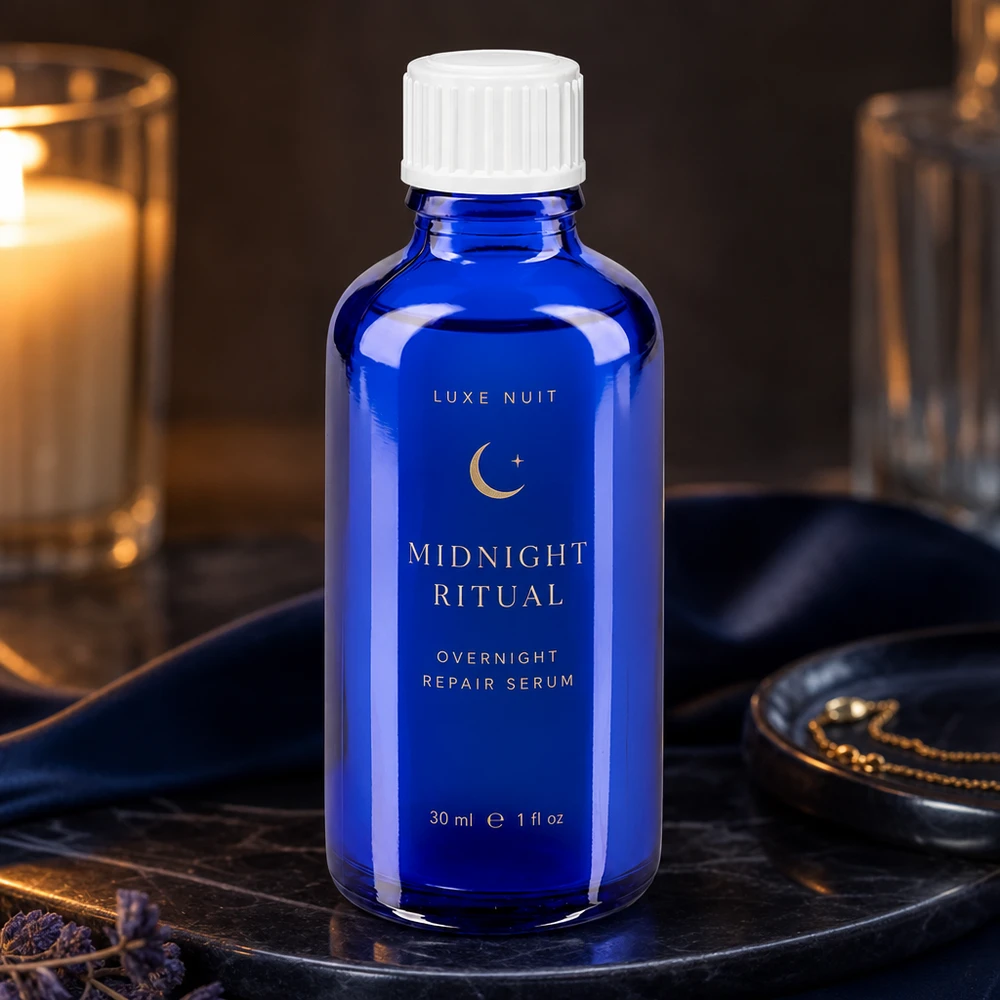 Frasco de farmácia azul 50ml tampa de rosca branco standard Frasco de vidro azul cobalto de 30 ml com tampa de rosca branca, para sérum de cosmética natural