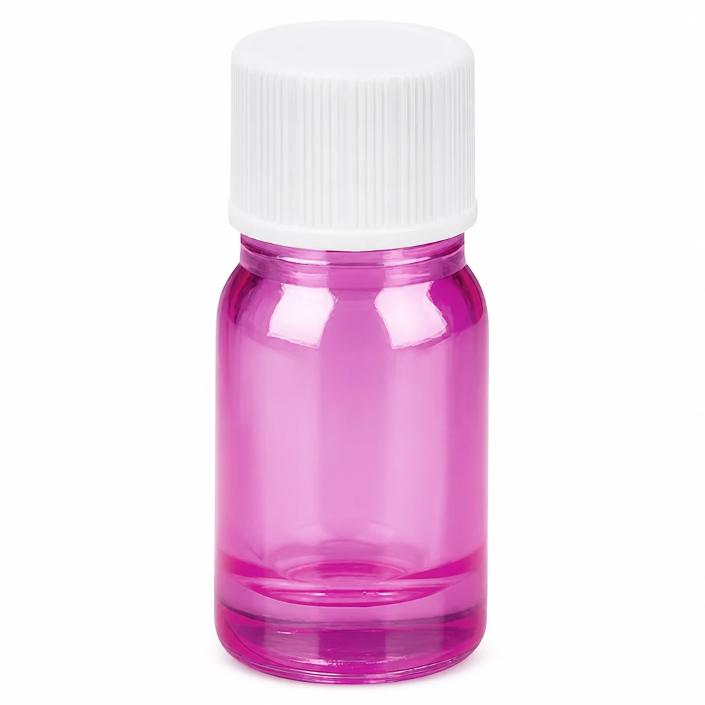 Frasco de 5 ml com tampa de rosca de 11 mm branco padrão PurpleLine UT18/5 Frasco de vidro violeta transparente de 5 ml com tampa de rosca branca para cosméticos e produtos farmacêuticos