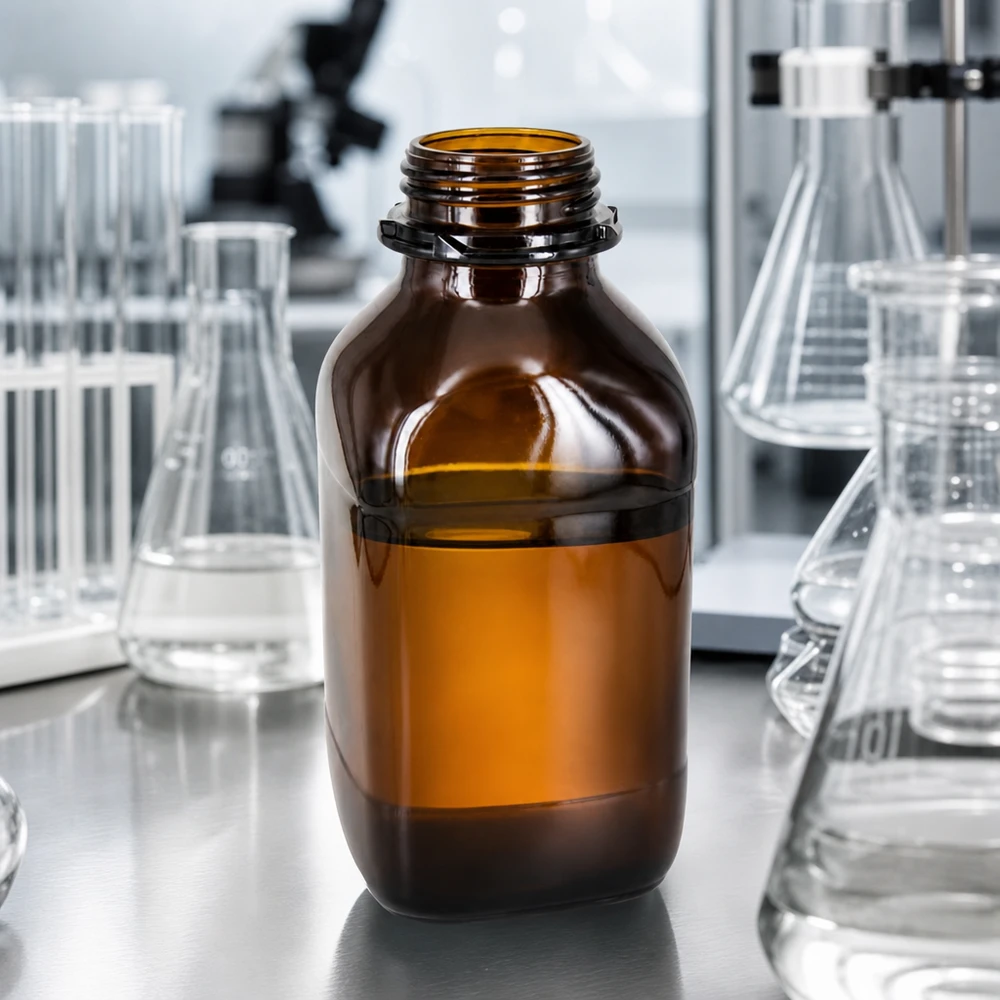 Frasco profissional de 1000 ml para produtos químicos com vidro âmbar para uma óptima proteção UV