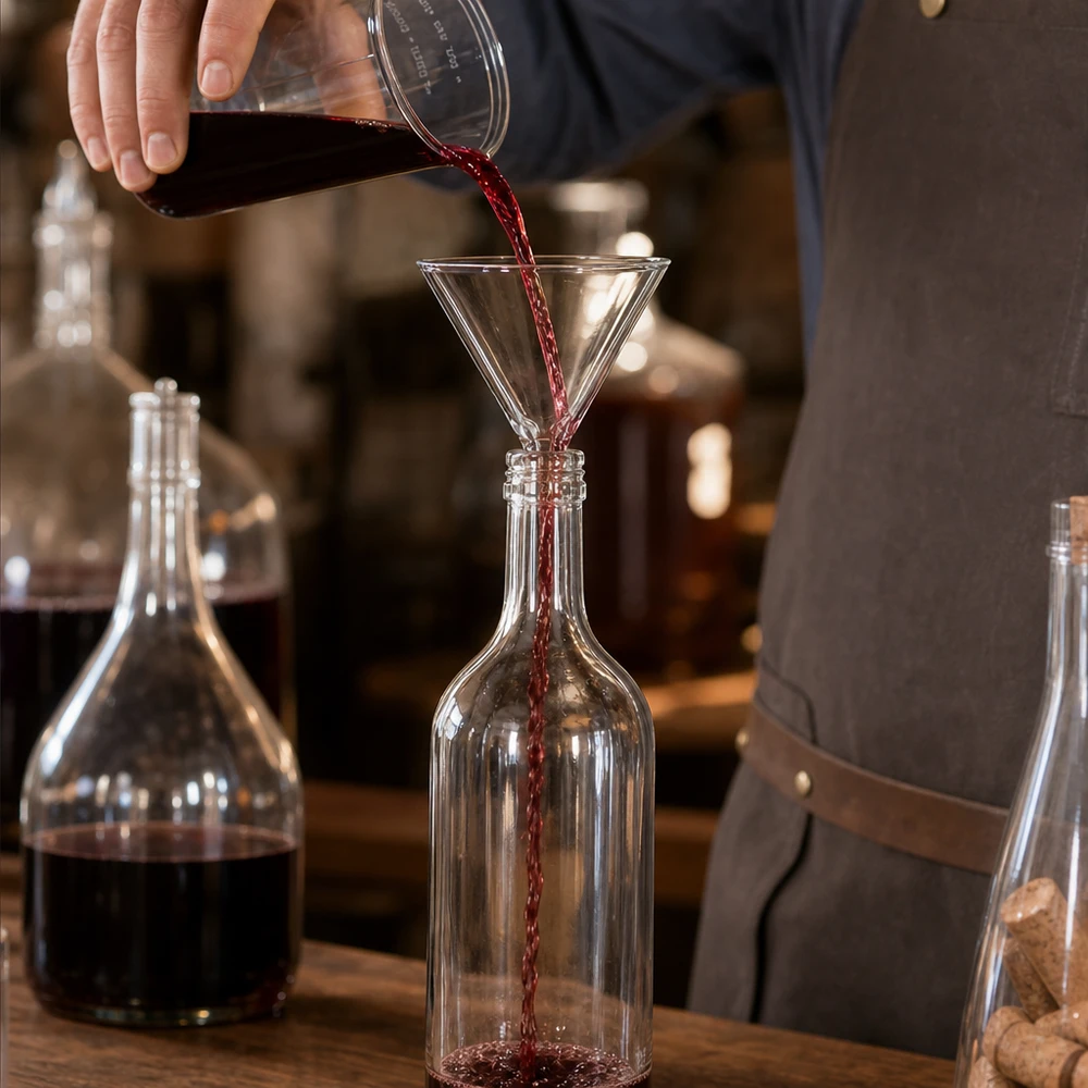 Funil ø75mm borosilicato ângulo 60 estilo curto Funil de vidro profissional de 75 mm para engarrafamento e decantação de vinho no sector da restauração