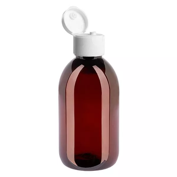 Frasco PET 250ml com tampa flip-top branca Frasco PET 250ml com tampa flip-top branca