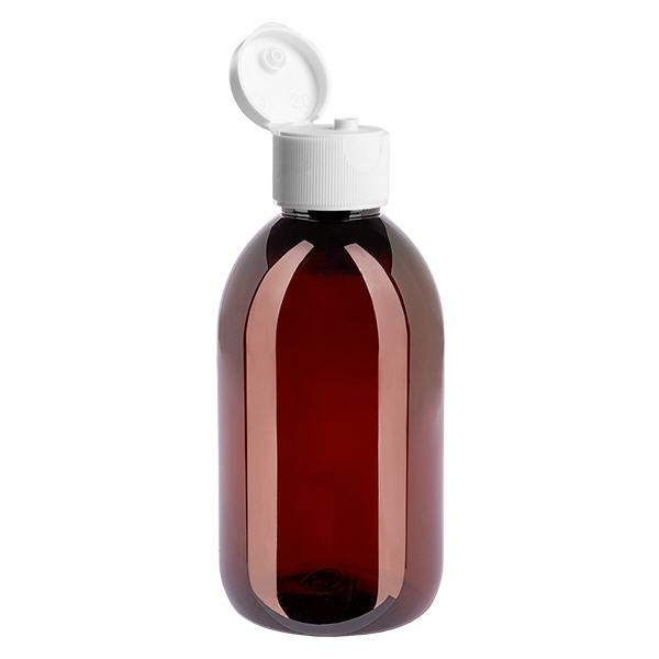 Frasco PET 250ml com tampa flip-top branca Frasco PET 250ml com tampa flip-top branca