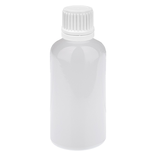Frasco conta-gotas de 50 ml com tampa branca de 0,7 mm, tampa inviolável WhiteLine UT18/50 Frasco conta-gotas de 50 ml com tampa branca de 0,7 mm, tampa inviolável WhiteLine UT18/50