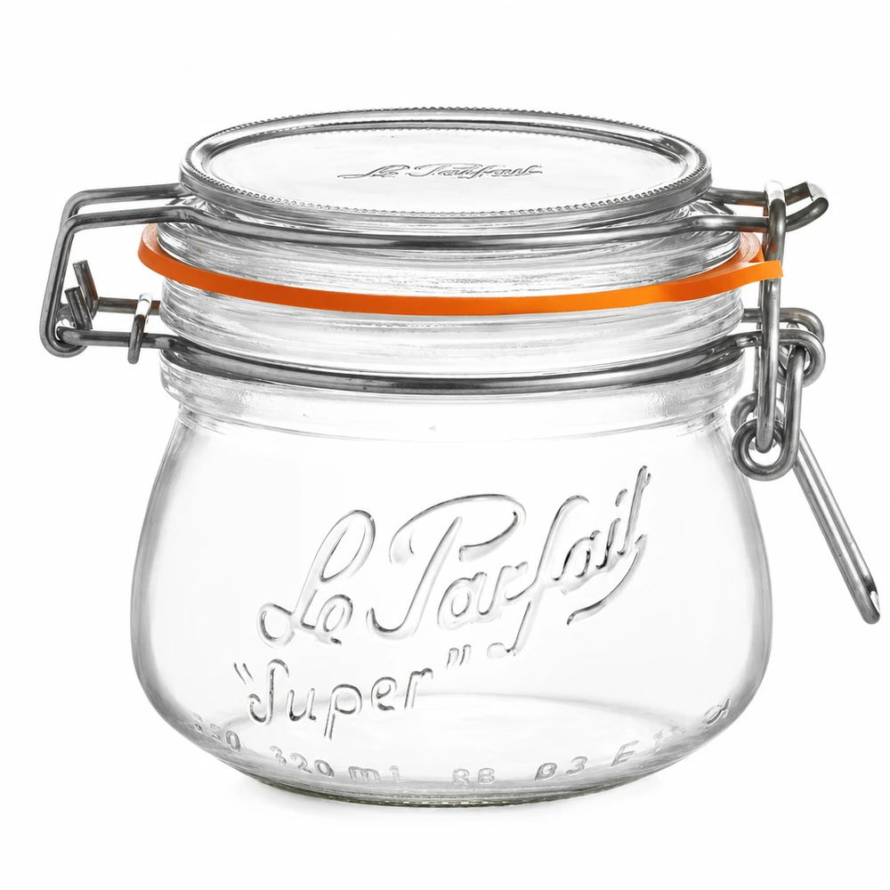 Frasco de 250 ml Le Parfait Super com tampa basculante e vedante de borracha em vidro transparente para a cozinha