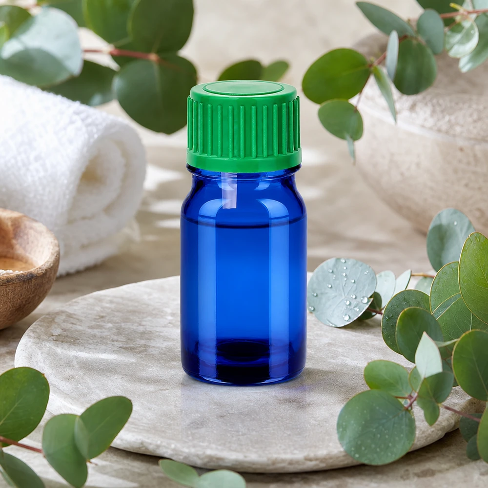 Frasco conta-gotas de 5ml 0.8mm verde tampa standard BlueLine UT18/5 Frasco conta-gotas compacto de 5 ml em azul com uma prática tampa verde para utilização móvel