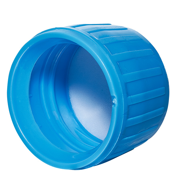Tampa de rosca azul com anel inviolável PP28 ApoGlas Tampa de rosca azul com anel inviolável PP28 ApoGlas