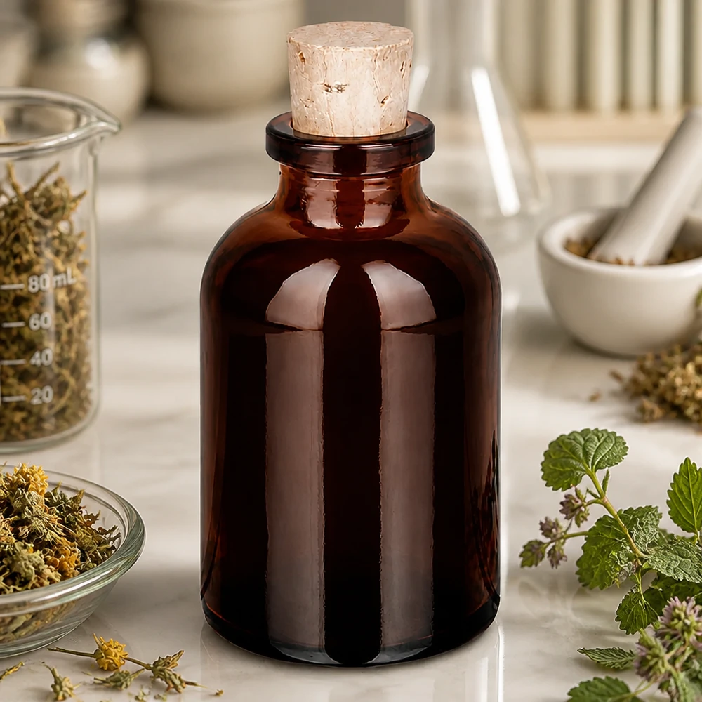 Frasco de vidro âmbar 30ml com rolha 11/14mm Dunkle Glasflasche 30ml mit Korken für Homöopathie und Pflanzentinkturen