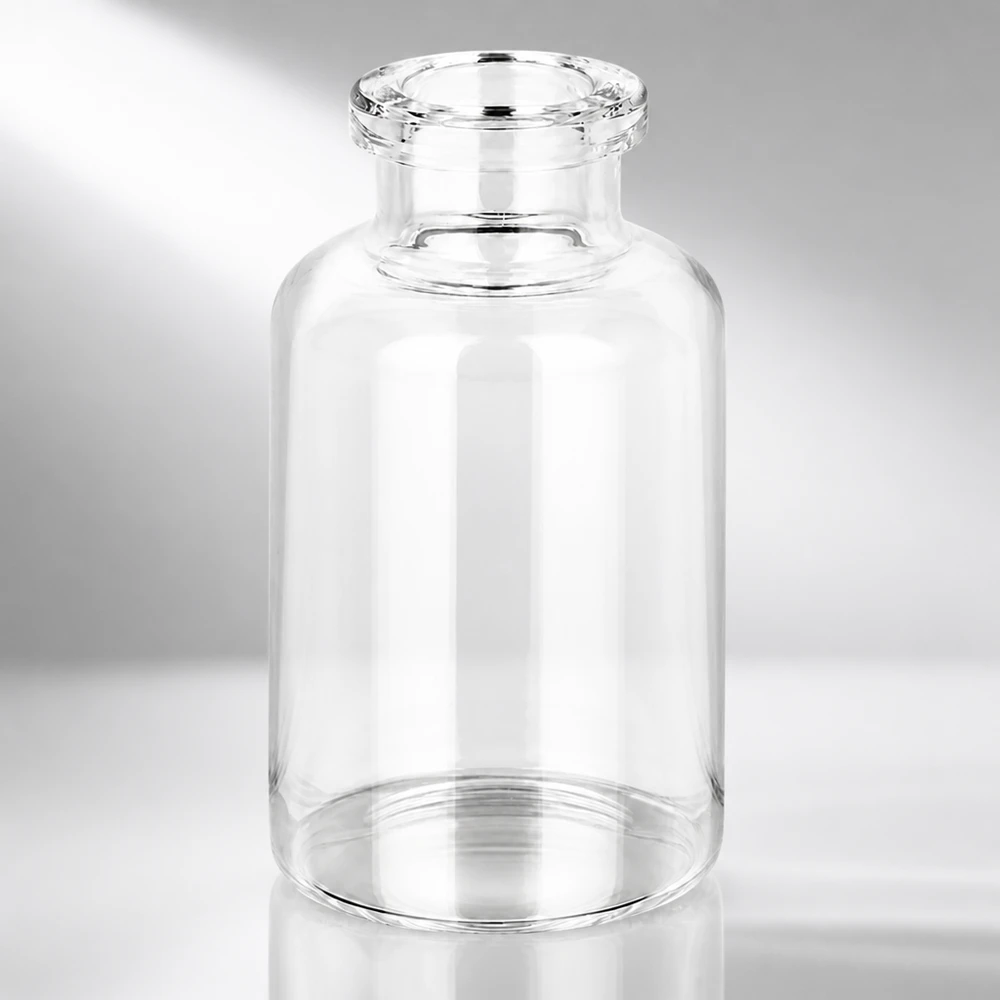 Frasco de injeção de vidro transparente 20ml Kompakte Pharmaverpackung 20ml Klarglas Vial mit charakteristischem Schulterdesign und Bördelrand